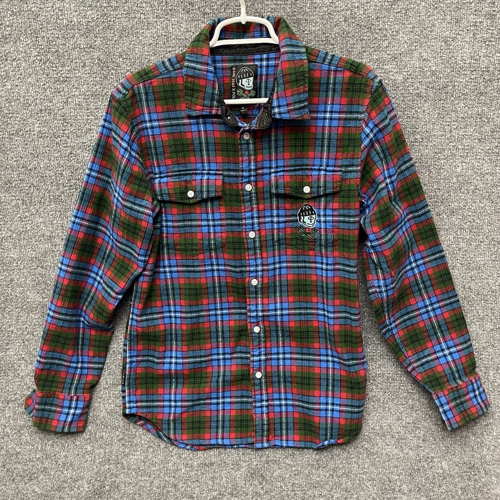 Dark Seas X Poler Collaboration Plaid Flannel Shirt Mens Sz M Blue